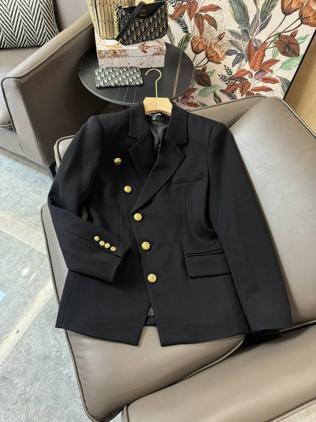 Xz24016#新款外套 Balmain 巴尔曼 金色扣 不规则长袖醋酸西装外套 米色 黑色 Smlxl